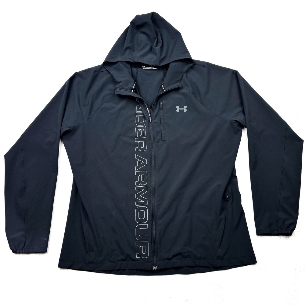 Under Armour Mens XL Black ColdGear Full Zip Hooded Running Jacket Windbreaker